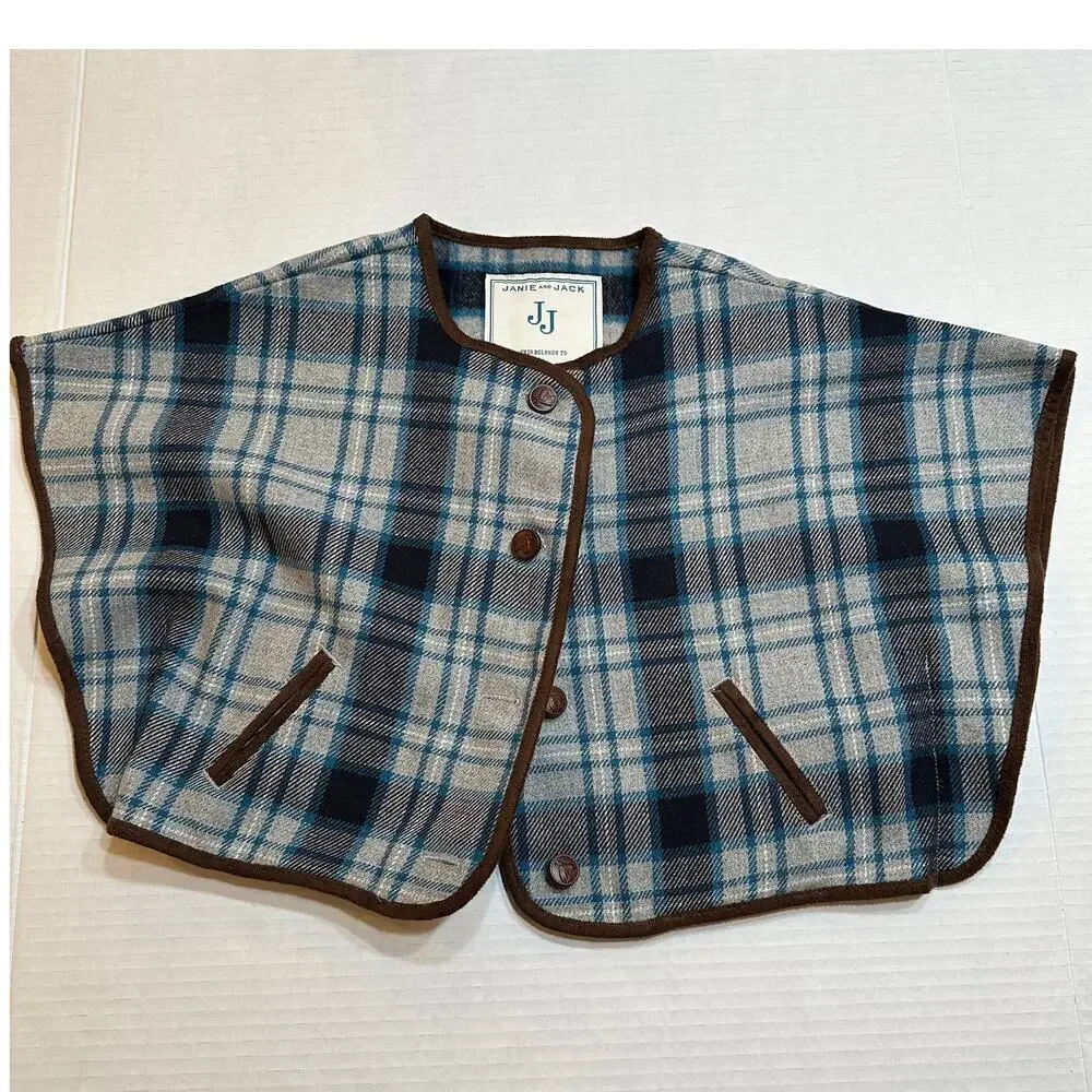 Janie and Jack Girl's Grey Plaid Riding Cape sz 6-12 months Equestrian